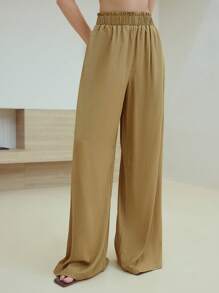 MOTF STUDIO 亚麻松紧腰阔腿裤 - 卡其色 - 查看 3