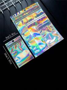 50/100 Túi Mylar Holographic - Bao bì giấy bạc chống mùi có khóa kéo có thể đóng lại để đựng đồ trang sức/kẹo/ốc vít - Túi nhựa tự dán Rainbow Laser - Nhiều màu - Xem 2