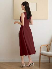 DAZY Vestido midi plisado sin mangas de color liso para mujer, vestido de verano