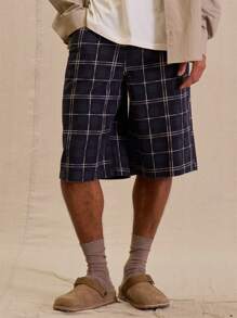 Musero Pantalones cortos de cuadros largos para hombre, para primavera y verano, estilo Y2K vacacional