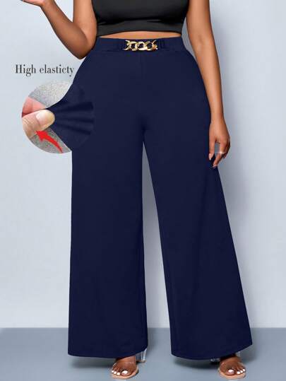SOLERSUN Pantalones de pierna ancha de unicolor con detalles de cinturón para mujer de talla grande, pantalones para todos los estilos de temporada, fiestas, conciertos, diario, festivales de música, romance, San Valentín, vacaciones