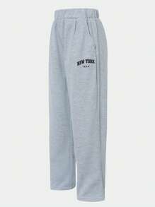 SHEIN Tween Boy Energetic Letter Print Pants, Suitable For Home Relaxation, Play, Outdoor Shopping, Walking, Skateboarding, Party, Music Festival, Hanging Out With Friends - Light Grey - View 7