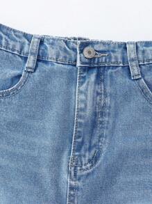 Sparklyn Tween Girls Casual All-Match Minimalist Washed Light Blue Denim Mini Skirt, School Style - Light Wash - View 4