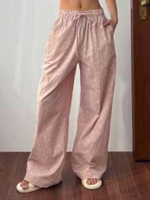 DAZY Spring Star Print Loose Pajama Pants, Fall - Pink - View 1