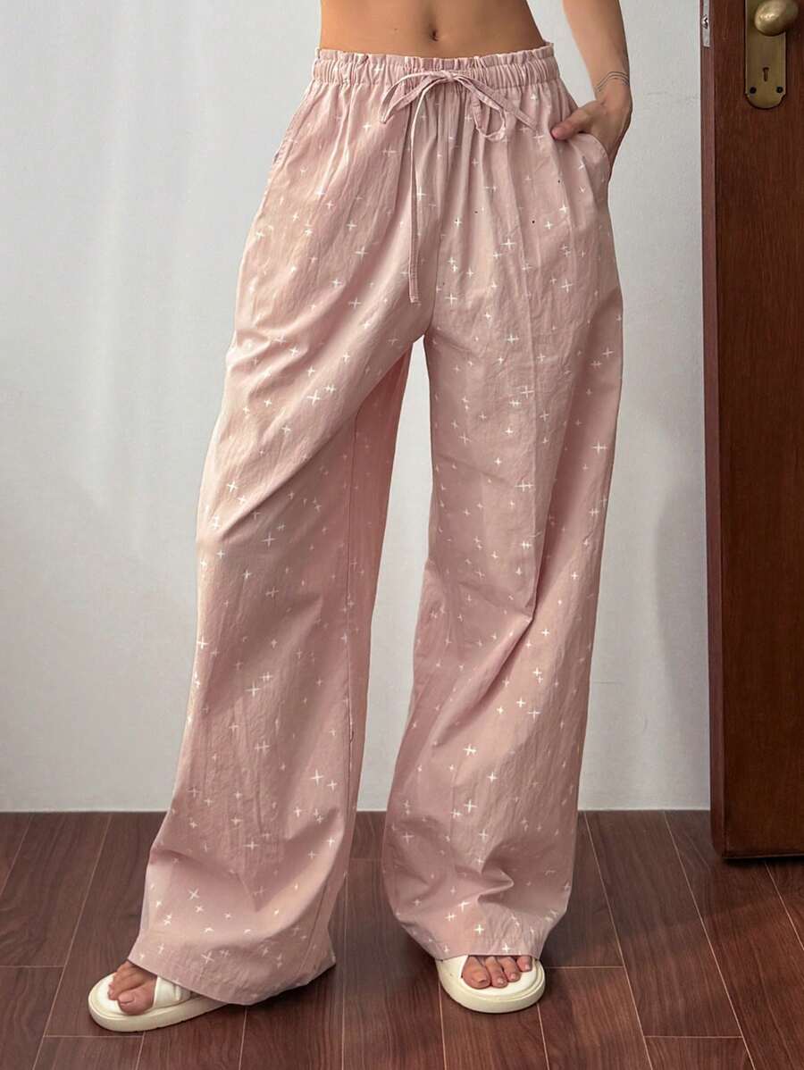DAZY Spring Star Print Loose Pajama Pants, Fall - Pink - View 1
