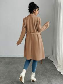 Rafferiza Chaqueta regular de mujer de unicolor, de doble botonadura, con bolsillos laterales, de imitación - Caqui - Ver 2