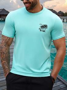 ResortEase 大码男士简约休闲 T 恤，日常穿着 - 藍色 - 查看 3