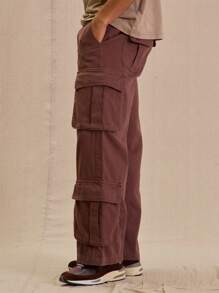 Musero Men Woven Wide Leg Pocket Cargo Trousers - Chocolate Brown - View 3