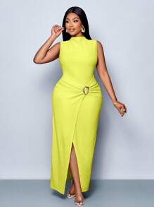 SOLERSUN 女士优雅纯色无袖立领扭花连衣裙，适合圣诞派对度假和约会和情人节约会