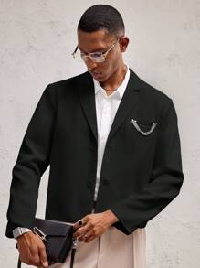 SHEIN X ELOISA & ORSON AKNOTIC Business Casual Chaqueta casual holgada de tejido para hombre, regular en los hombros, adecuada para el verano, regalo de graduación