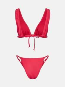 Maija Damen einfarbiger Schnür-sexy Bikini Badeanzug Set für den Sommerstrand