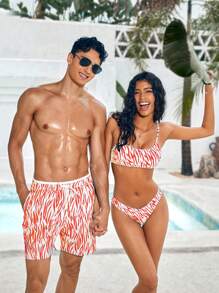 Manfinity VDAYZ Men Zebra Patterned Print Drawstring Waist Beach Shorts (Asymmetrical Print) - Orange - View 3