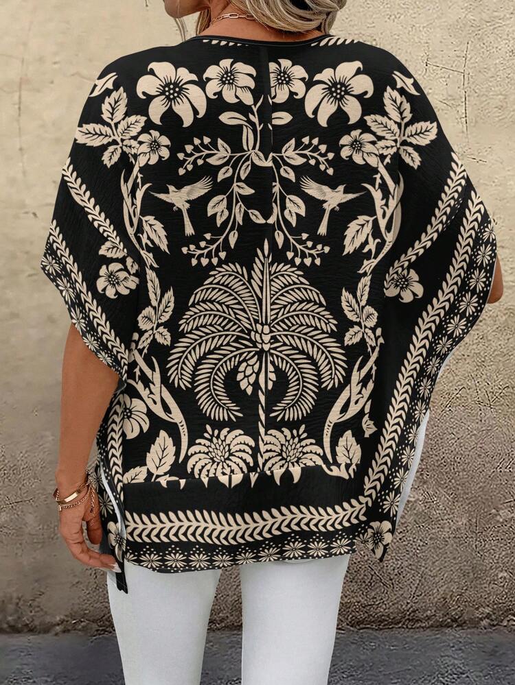 Women's Casual Minimalist V-Neck Loose Spliced Shirt, Suitable For Summer