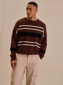 Musero Jersey de punto con hombros caídos y rayas de contraste para hombres