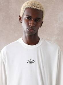 SUMWON 超大图案 T 恤街头风格都市风格背部印花徽标设计男女休闲夏季棉混纺 T 恤节日音乐会时尚青年文化宣言 - 白色 - 查看 3