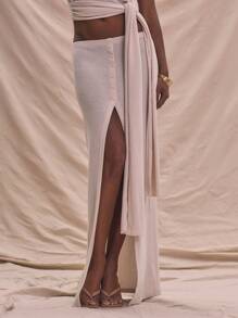 MUSERA Váy maxi xẻ tà với chi tiết cúc cài, kiểu dáng thanh lịch cho mùa hè, kỳ nghỉ, lễ Phục sinh. - Kem - Xem 2