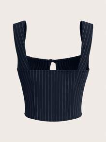 SHEIN ICON Women's Y2k Office Wwomen Outfits Casual Tie Front Striped Wide Strap Tank Top For Everyday Wear