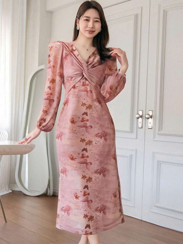 New Summer Spring Style First Date Outfit Plant & Butterfly Print Bodycon Dress For Women Floral Maxi Dress