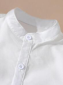 SHEIN Toddler Boys' Gentleman Style Short Sleeve Shirt + Bib Shorts Set, Casual For Spring & Summer