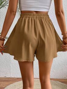 Breezaya Women's Solid Color Belted Wide Leg Loose Shorts