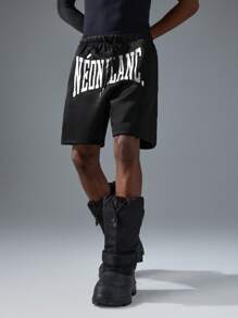 NEON BLANC 男士街头时尚宽松针织字母图案印花短裤 - 黑色 - 查看 3