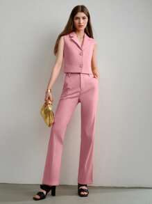 MOTF STUDIO LAPEL COLLAR BOXY WAISTCOAT - Pink - View 4