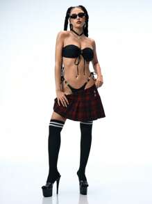 SHEIN Swim Event Women's Sexy Two-Piece Swimwear, Bandeau Hollow-Out Bikini Set - Black - View 4