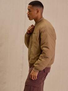 Musero Men Lightweight Zip Through Pocket Detail Ribbed Cuffed Bomber Jacket - Brown - View 2