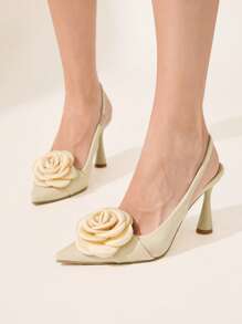 CUCCOO CHICEST Women's Fashion 3D Floral Decor Pointed Toe High Heel Pumps - Apricot - View 7