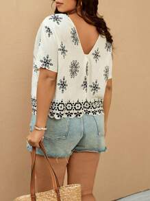 Elaquor Oversize Damen Urlaubs Bluse mit Blume Muster und Kurzarm, Lässig