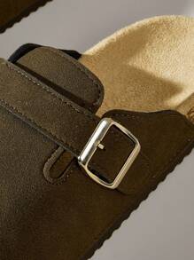 Solecia 女士时尚厚底方形扣拖鞋，与女鞋搭配 - 棕色 - 查看 3