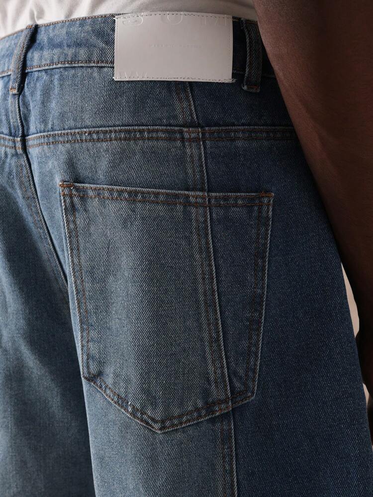 Two-Tone Loose Fit Bermuda Denim Shorts