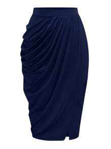 SHEIN Unity Plus Size Women Solid Color Pleated Elegant Pencil Skirt