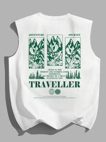 Manfinity Joysei 白色徽标印花男式夏季休闲口号健身背心 - 白色 - 查看 3