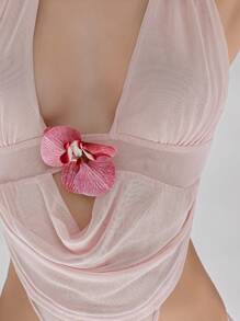 Aloruh 女士优雅性感 3D 花卉装饰露背连衣裙 - 粉色 - 查看 6