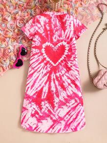 SHEIN Vestido casual con cuello redondo y estampado digital para niñas de entre 4 y 7 años, uso diario con estilo europeo y americano, primavera/verano - Rojo y blanco - Ver 7