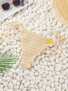 2 件套女士手工钩编花卉拼布泳装沙滩装套装