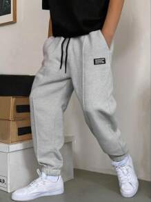 RueChic Men Cottonline Patch Detailed Regular Sweatpants - Grey - View 1