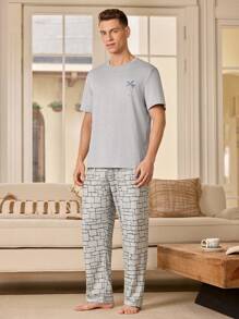 Men Palm Tree Short Sleeve T-Shirt And Shorts Pajamas Set - Multicolor - View 7