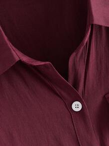 ROMWE Plus Size Plain Short Sleeve Shirt, Fashionable For Summer - Red - View 4