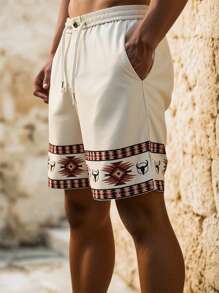 Manfinity RSRT Men's Simple Lace-Up Front Button Pocket Print Casual Shorts - Apricot - View 1