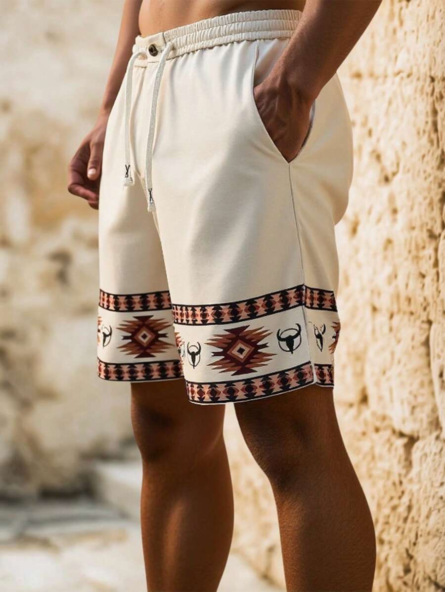 Manfinity RSRT Men's Simple Lace-Up Front Button Pocket Print Casual Shorts - Apricot - View 1