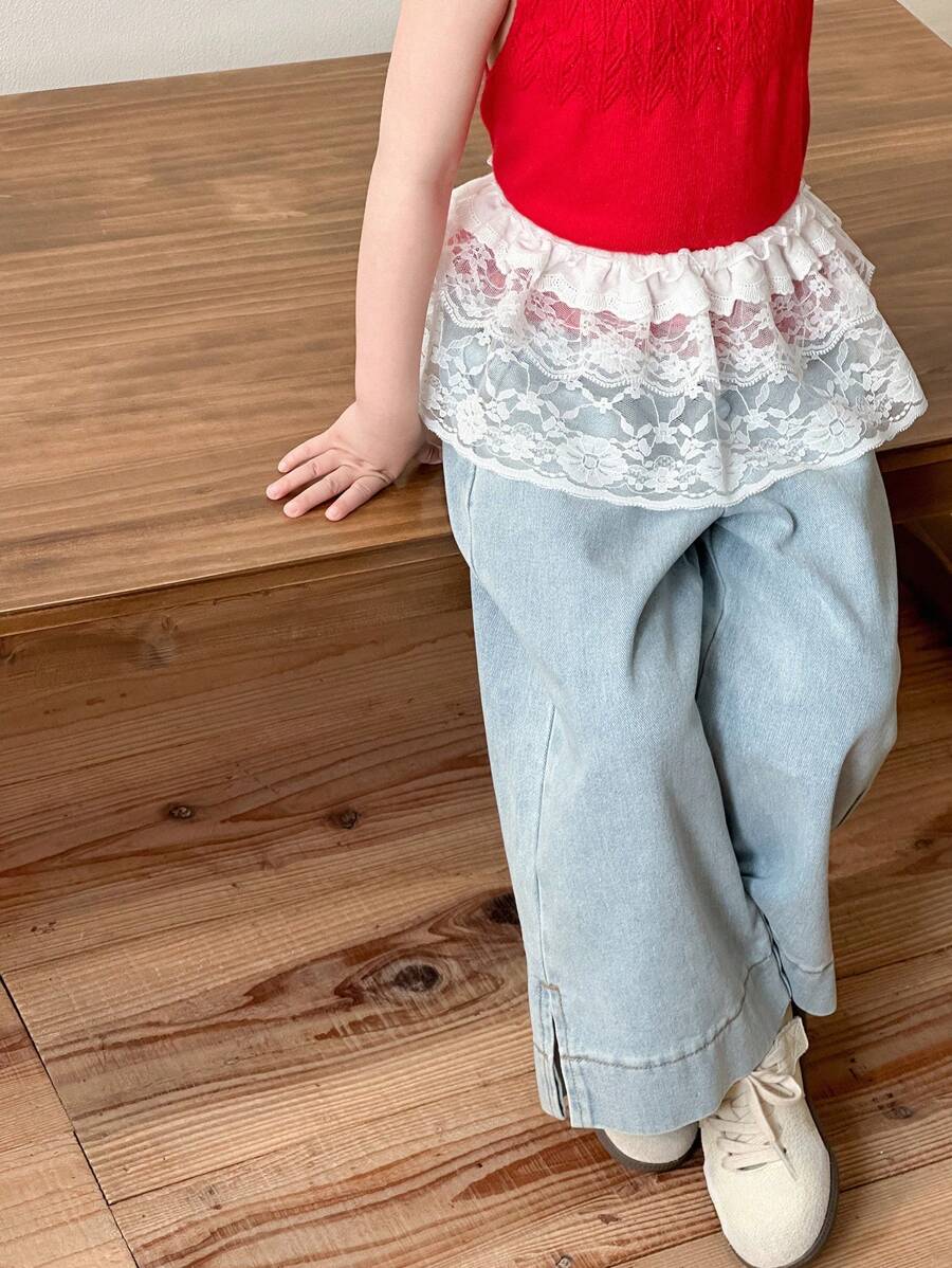 DAZY 女童蕾丝半身裙，春夏款 - 白色 - 查看 1