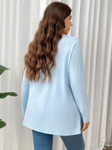 Firerie Plus Size Elegant Casual Loose Fitting Solid Color Long Sleeve Round Neck Basic Layering T-Shirt, Suitable For Vacation & Home Wear Spring Fall - Baby Blue - View 3