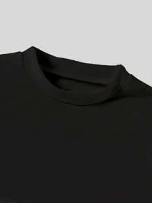 SHEIN Bộ 2 áo thun cổ tròn tay ngắn họa tiết tối giản thường ngày cho bé gái và quần túi hộp, phù hợp cho mùa hè - màu đen - Xem 6