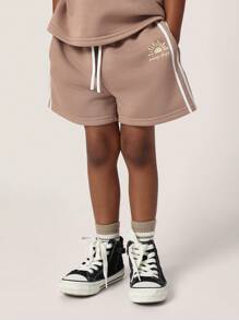 SUMWON Kids Matching Summer Sweatshirt Shorts Set Athletic Streetwear Two-Piece Outfit With Side Stripes Classic Sport Casual Everyday Playwear Essential - Brown - View 4