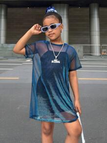 Tween Girls Buy One Get One Free, Fashion Street Colorful Sheer See-Through Mesh Dress With Built-In Black Suspender Dress, Back To School, Sweet And Cool Girl, Y2K