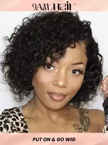 8 Inch Pixie Cut Wig Human Hair Short Bob Wigs For Women Natural Color Water Wave Human Hair Wig None Lace Front Wig With Full Machine Made Wig - Natural Black - View 1