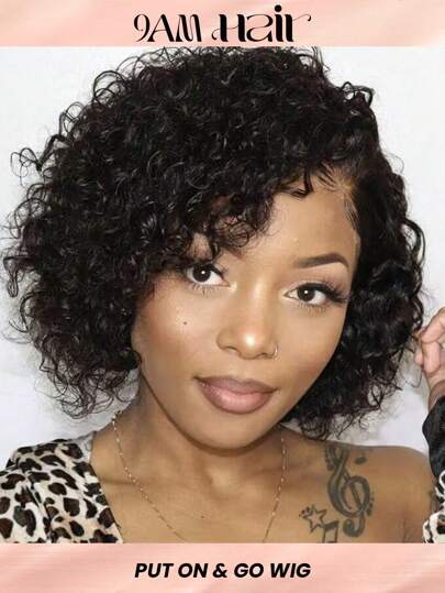8 Inch Pixie Cut Wig Human Hair Short Bob Wigs For Women Natural Color Water Wave Human Hair Wig None Lace Front Wig With Full Machine Made Wig