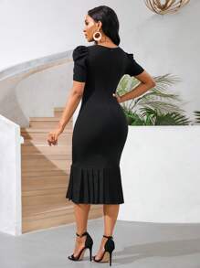 SHEIN Lady Đầm công sở thanh lịch màu sắc xếp ly viền bồng bềnh ôm sát dành cho nữ, mùa hè - màu đen - Xem 2